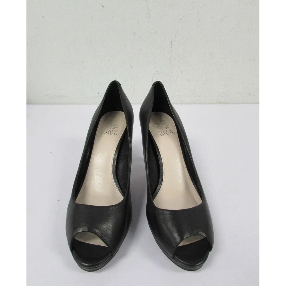 Vince‎ Camuto Women's Black Leather Open Toe Kendall Heels SZ 9M